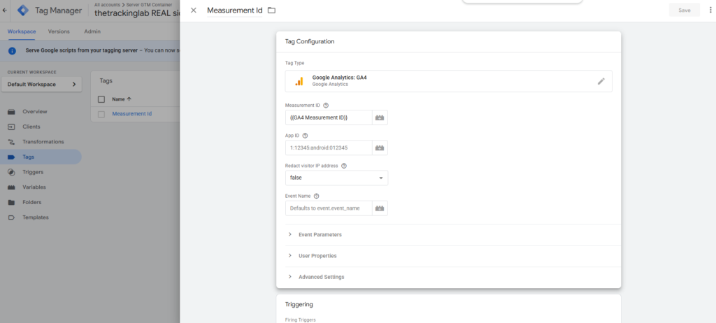 Advanced GA4 Measurement ID configuration in GTM Server Container for high-match quality Facebook CAPI.